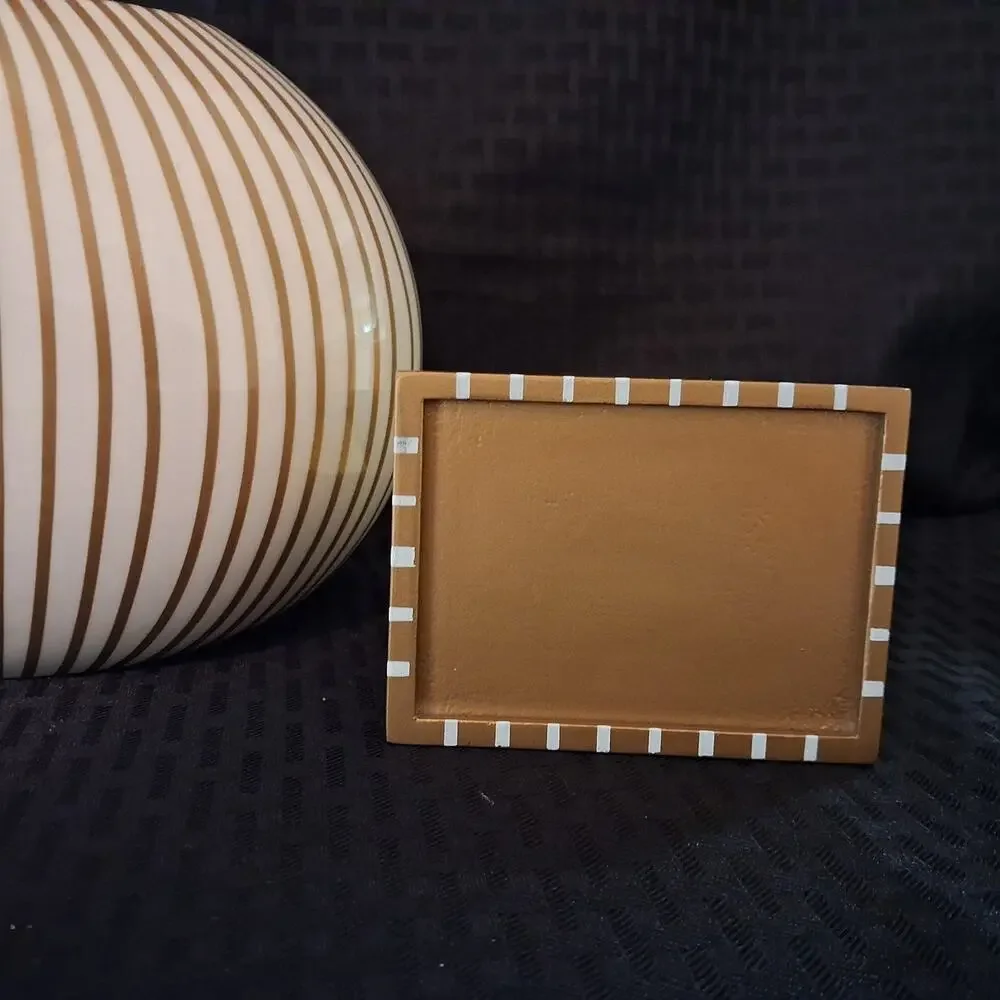 Happy Everything Coton Colors Gold Striped Cookie Jar w/ Frame EUC MINI-JAR-GLD